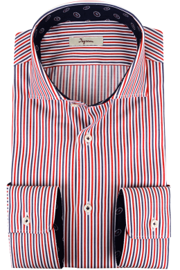Striped cotton shirt with inserts in printed fabric.  Ingram man.