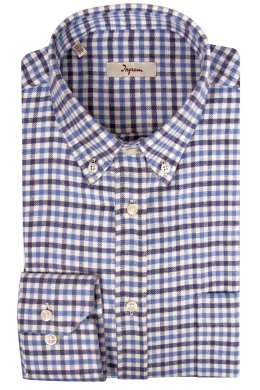 Camicia in flanella di cotone a quadri celeste e blu. Ingram Uomo