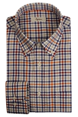 Men’s shirt in checked printed cotton, classic fit with pocket. Button-down collar