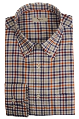 Men’s shirt in checked printed cotton, classic fit with pocket. Button-down collar