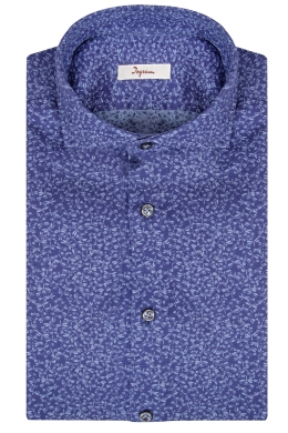 Slim fit men’s shirt in pure dark blue cotton with micro printed dragonflies