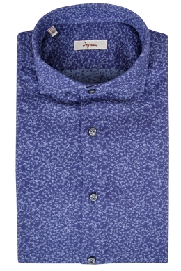 Slim fit men’s shirt in pure dark blue cotton with micro printed dragonflies