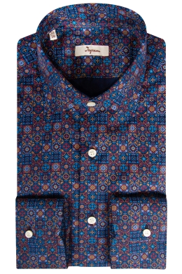 Regular fit men’s pure cotton shirt, with geometric colorful pattern