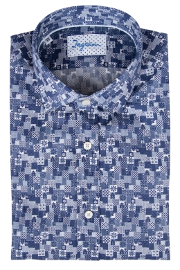Camicia uomo slim 100% cotone stampa con microfantasia geometrica