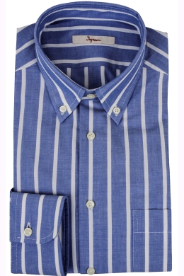Camicia Ingram in cotone rigato azzurro, collo button down
