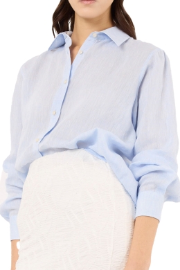 Camicetta Alessia in puro lino, disponibile nel colore celeste e bianco