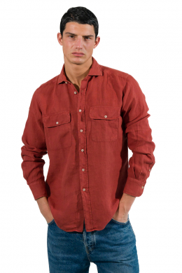 Camicia  2 TASCHE PATTINA LINO
