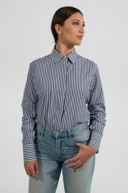 Camicia GINEVRA abbottonatura coperta, vestibilità regular, bacchetta bianca e blu, puro cotone