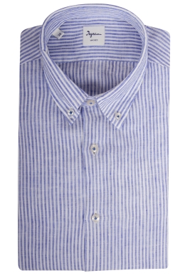 Camicia uomo a righe bianco e celeste in lino