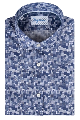 Camicia uomo slim 100% cotone stampa con microfantasia geometrica