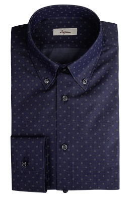 Blue printed cotton shirt. Button-down collar