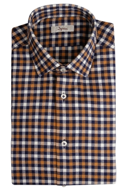 Checked cotton flannel shirt. Semi cut-away collar. Ingram Man