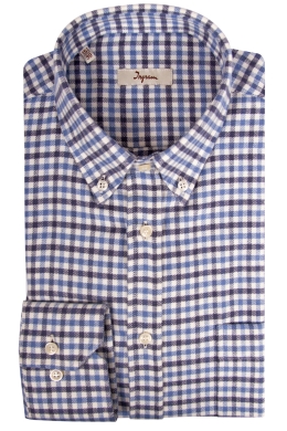 Camicia in flanella di cotone a quadri celeste e blu. Ingram Uomo