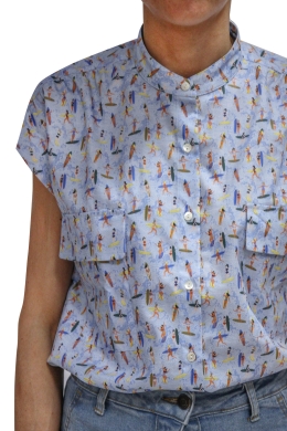 Camicia Donna LIDO con manica corta, in puro cotone con stampa nuotatrici