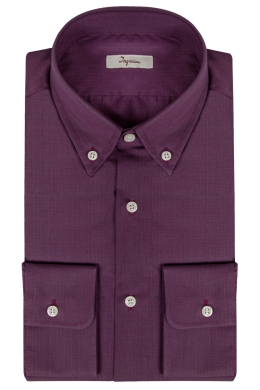 Camicia Slim uomo in puro cotone viola con micro check nero