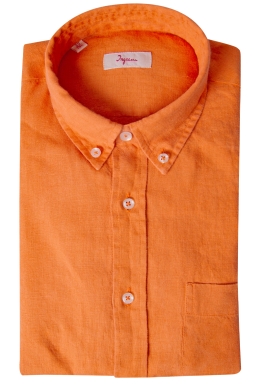 Camicia di lino vestibilità classica con collo button down, tessuto tinto in capo