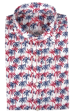 Men’s Slim shirt in pure cotton with printed palms