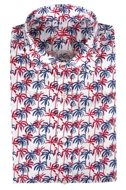 Men’s Slim shirt in pure cotton with printed palms