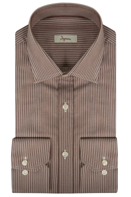 Men’s classic fit shirt in pure, vertically striped brown cotton