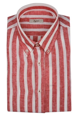 Camicia di lino  rigata, vestibilità classica, collo button down