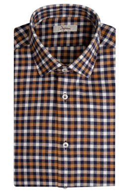 Checked cotton flannel shirt. Semi cut-away collar. Ingram Man