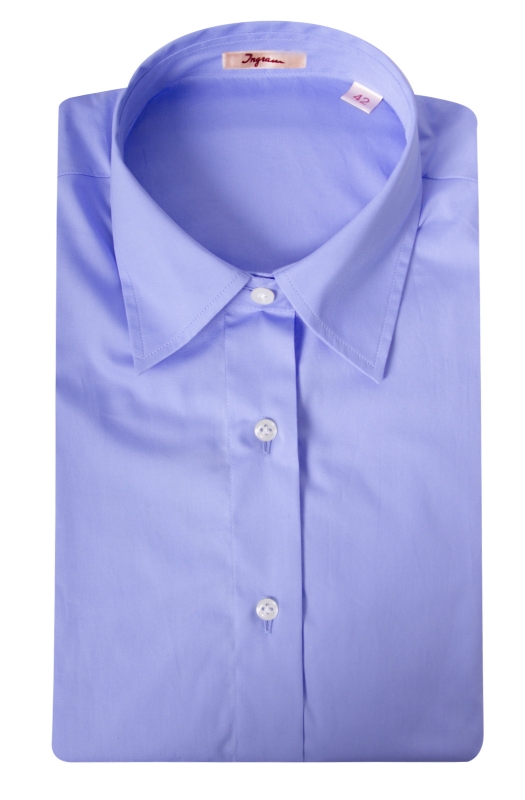 Camicetta donna CP3  in popeline di cotone azzurro  con abbottonatura a vista