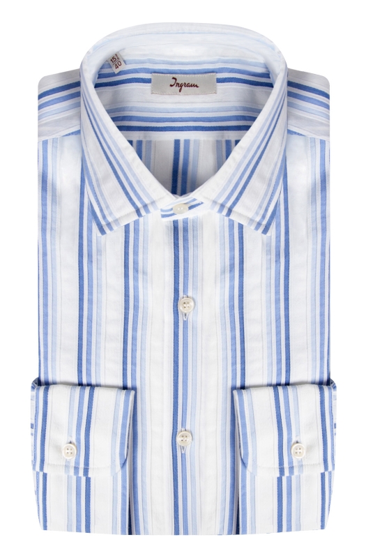 Men’s Slim shirt in pure vertically striped cotton