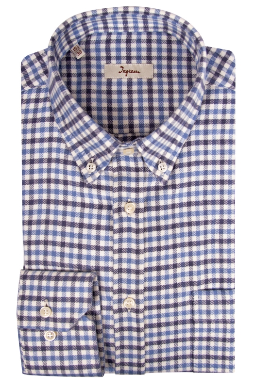 Camicia in flanella di cotone a quadri celeste e blu. Ingram Uomo