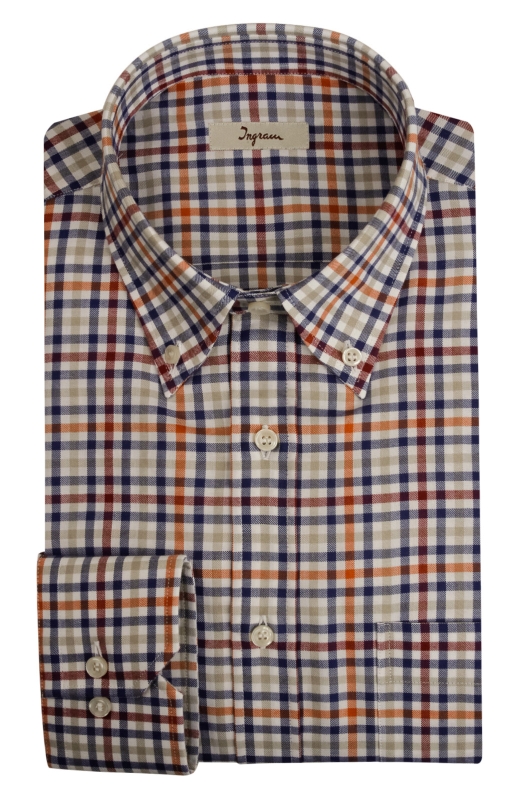 Men’s shirt in checked printed cotton, classic fit with pocket. Button-down collar