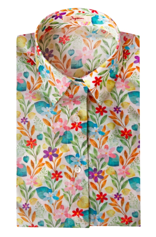 Women's shirt, floral print, slim fit with back darts