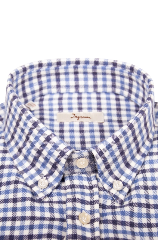 Camicia in flanella di cotone a quadri celeste e blu. Ingram Uomo