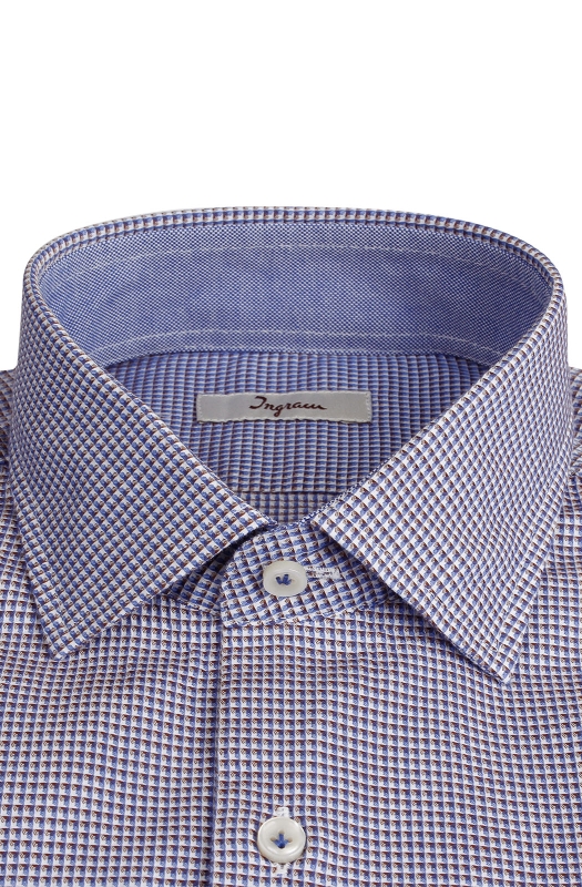 Micro-printed cotton shirt. Semi cut-away collar. Slim fit