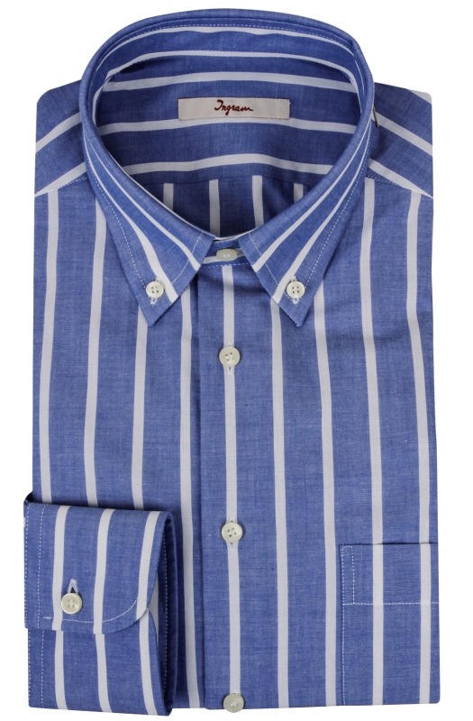 Ingram shirt in light blue striped cotton, button-down collar