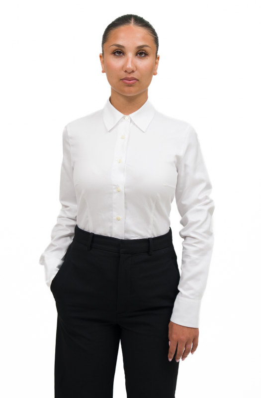 Camicetta donna modello CP3, in twill di cotone doppio ritorto, disponibile nei colori bianco e azzurro