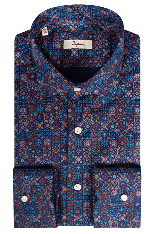 Camicia Regular uomo in puro cotone, fantasia geometrica colorata