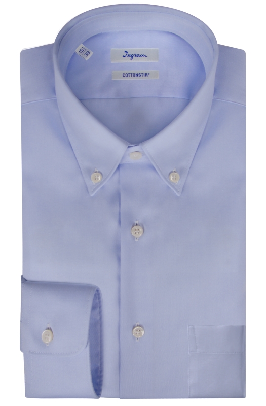 Camicia uomo slim COTTONSTIR in puro cotone twill no-stiro con taschino. Disponibile in bianco e azzurro
