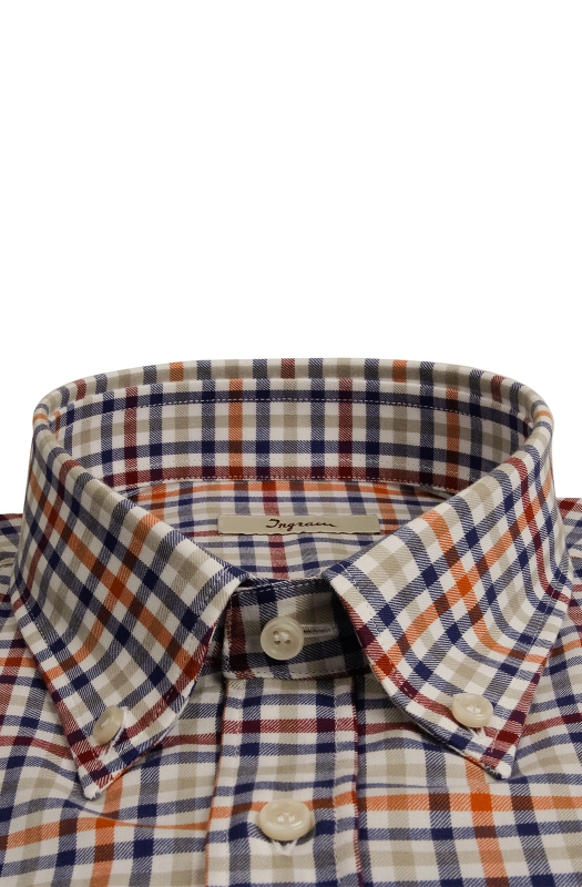 Camicia uomoin cotone stampato checked, vestibilità classica con taschino. Collo button-down
