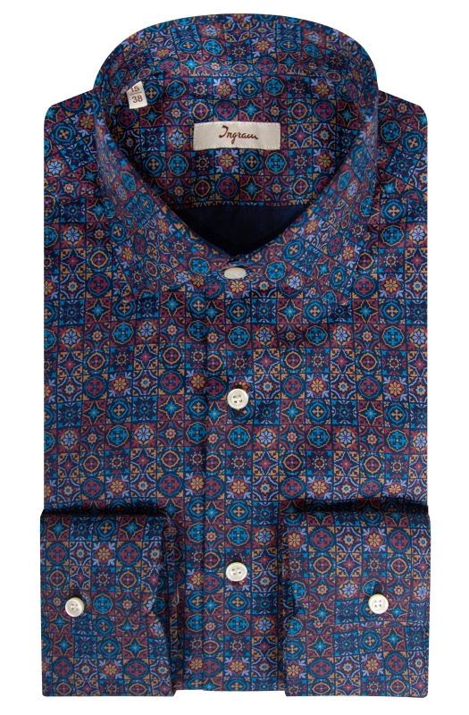 Regular fit men’s pure cotton shirt, with geometric colorful pattern