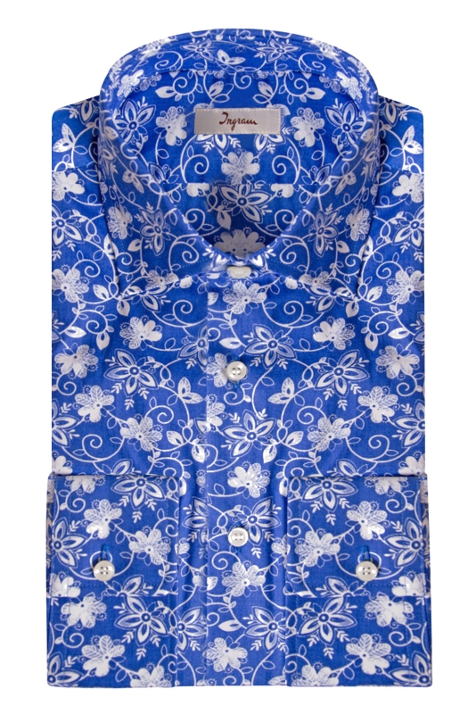 Floral printed Slim shirt in pure cotton