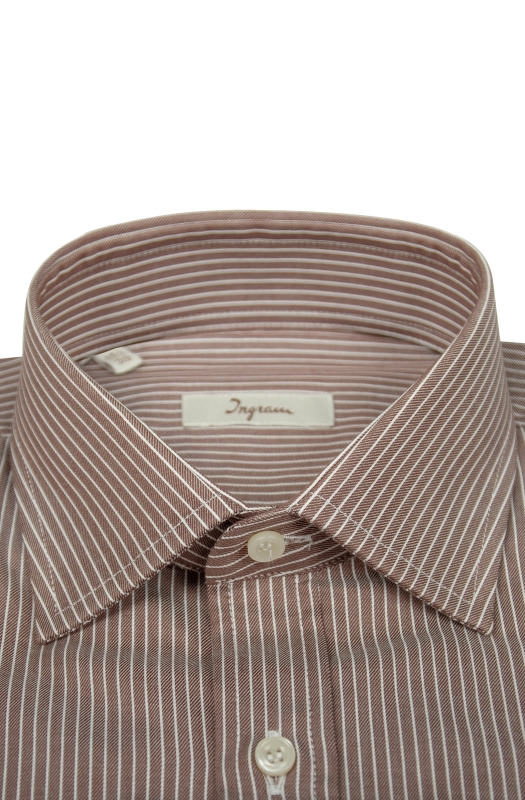 Men’s classic fit shirt in pure, vertically striped brown cotton