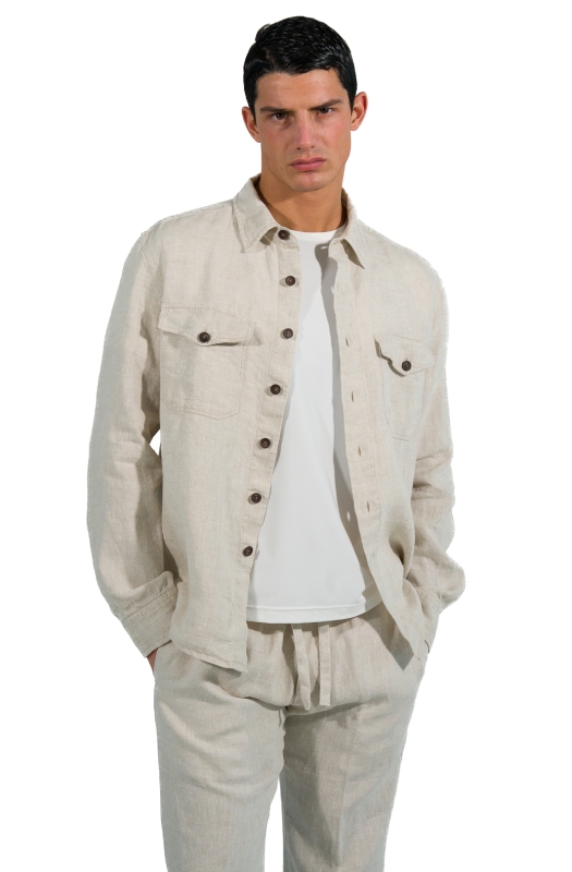 Linen Overshirt with Cargo Pockets