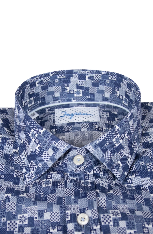 Camicia uomo slim 100% cotone stampa con microfantasia geometrica