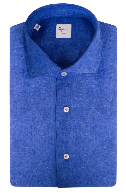 Camicia uomo in lino blu