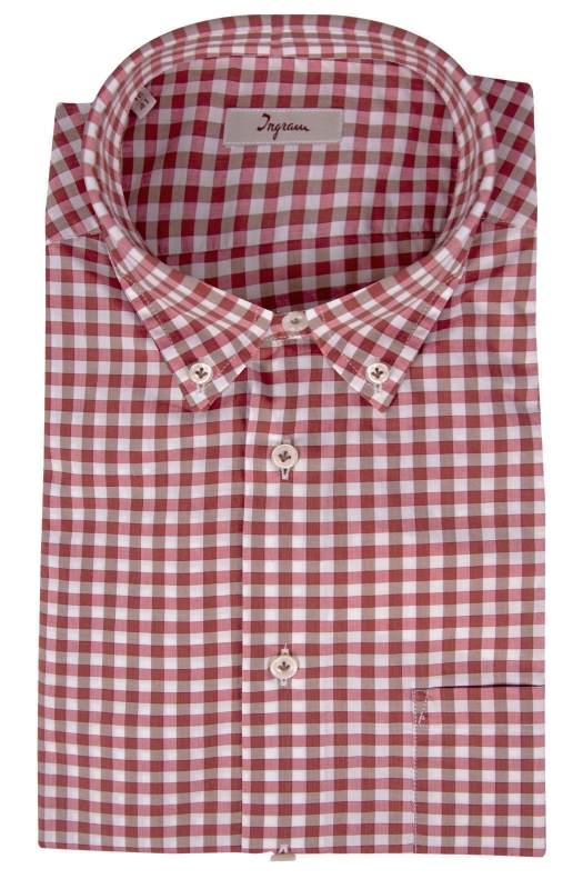 Regular men's shirt in checked patterned pure cotton