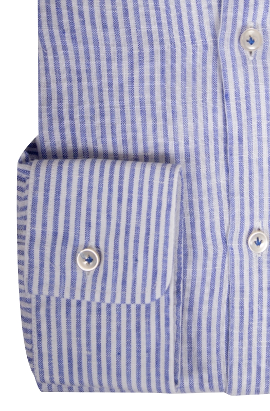 Camicia uomo a righe bianco e celeste in lino