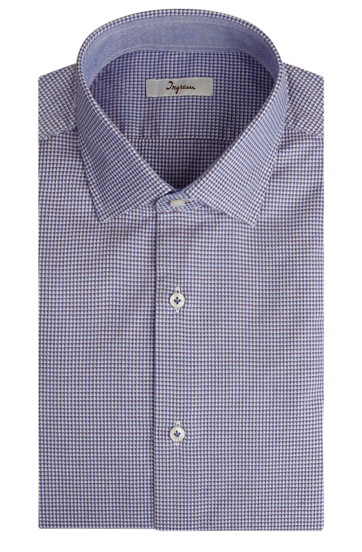 Micro-printed cotton shirt. Semi cut-away collar. Slim fit