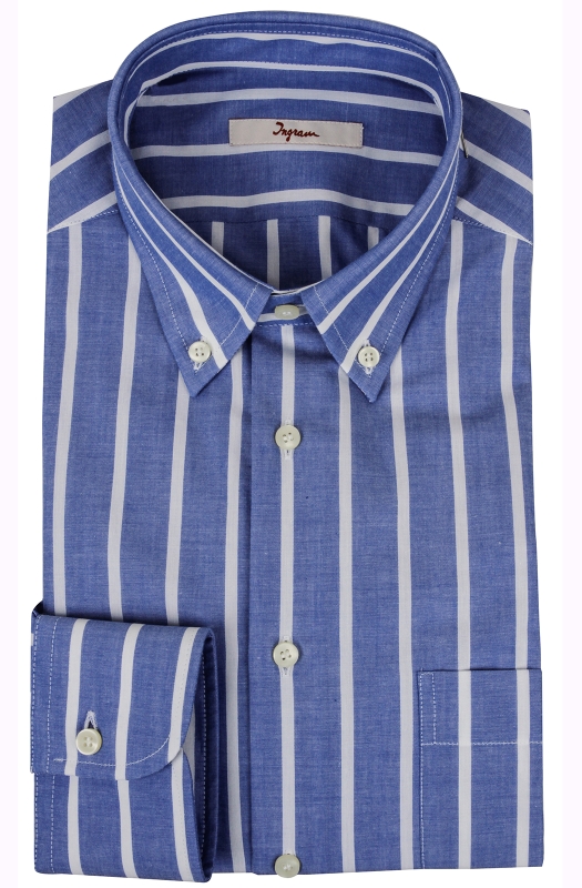 Ingram shirt in light blue striped cotton, button-down collar
