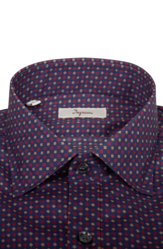 Camicia SLIM uomo in cotone con microstampa geometrica a rombi