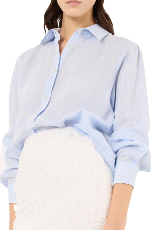 Camicetta Alessia in puro lino, disponibile nel colore celeste e bianco