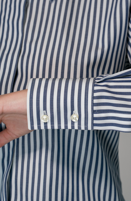 GINEVRA shirt with concealed button placket, regular fit, white and blue stripe, pure cotton.